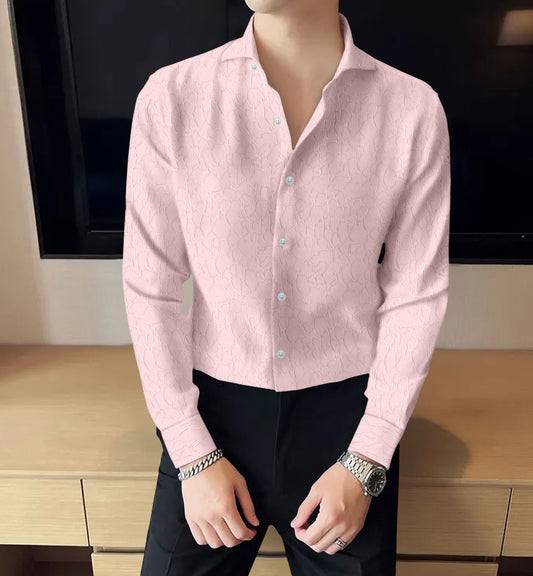 Light Pink Rock Designed Textured Shirt