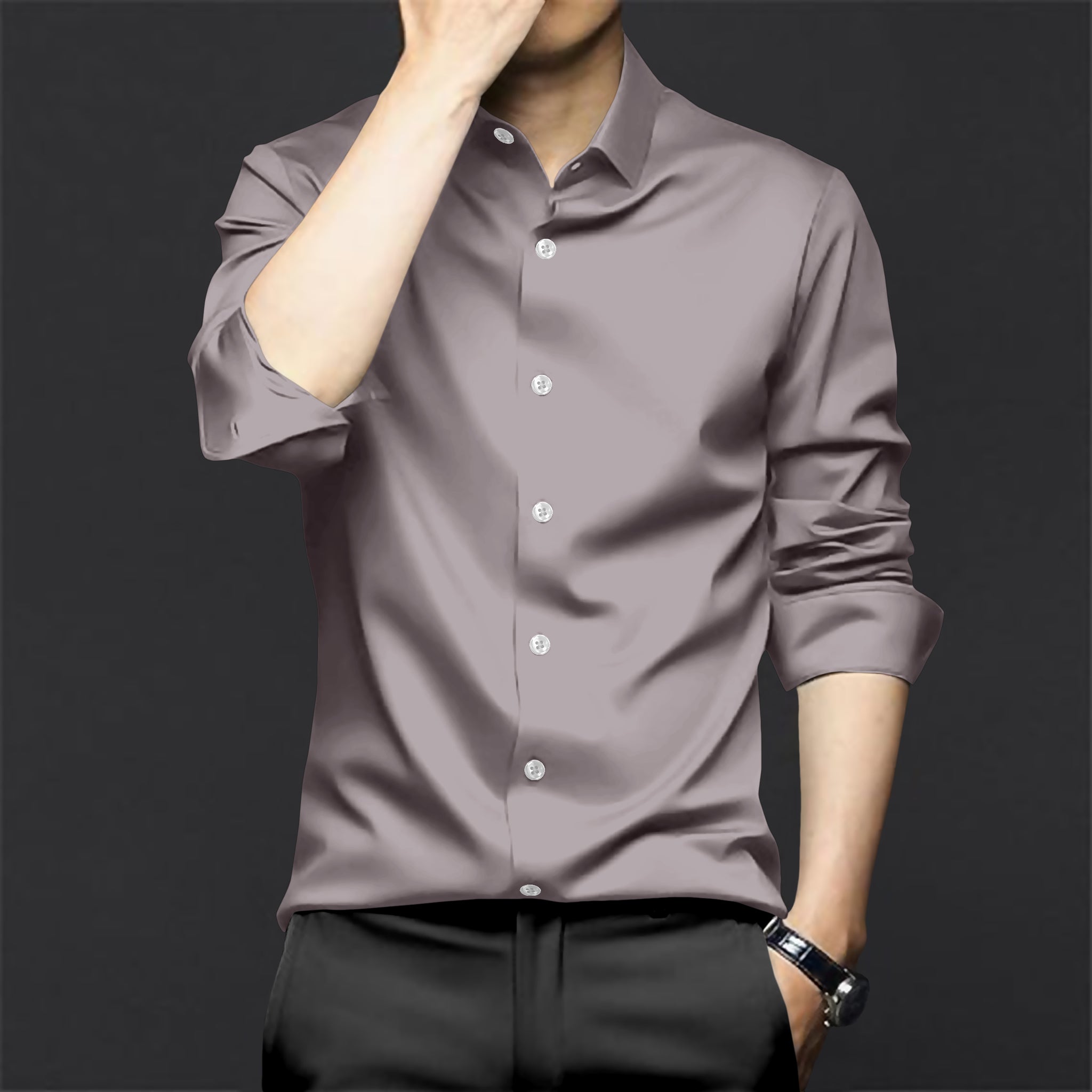 Graphite Luxurious Satin Shirt