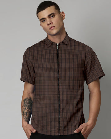 Nuon Chocolate Short Sleeve Zip-Up Shirt