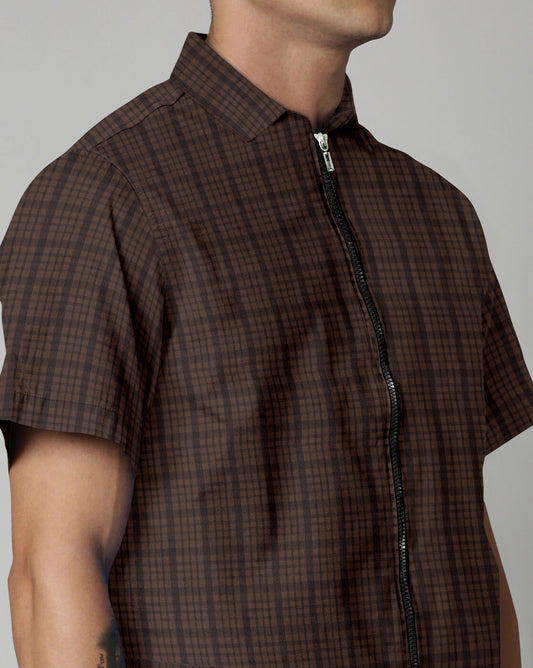 Nuon Chocolate Short Sleeve Zip-Up Shirt