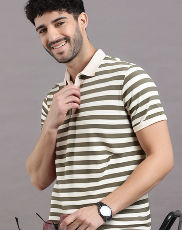 Vintage Urban Stripe Knit Polo T-Shirts