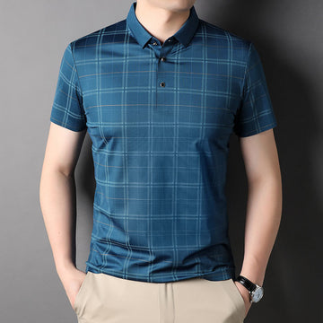 Elegant Gridlock Branded Plaid Polo T-Shirt
