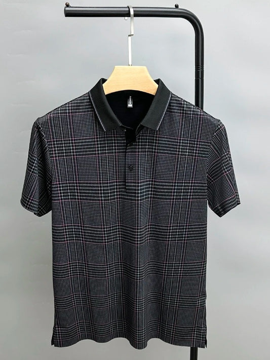 Monochrome Branded Plaid Polo Shirt